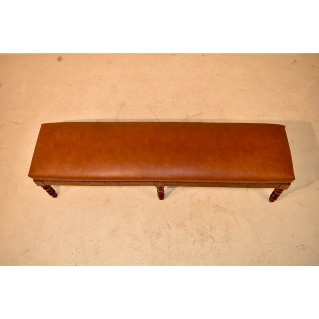 Wood 19th Century English Oak Upholstered Leather Bench For Sale - Image 7 of 9