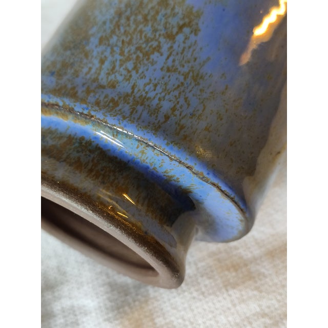 Blue Textured Studio Ceramic Vase in Running Glaze, 1960s For Sale - Image 4 of 7