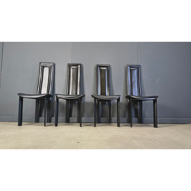 Vintage Black Leather Dining Chairs, 1980s, Set of 4 For Sale - Image 12 of 16