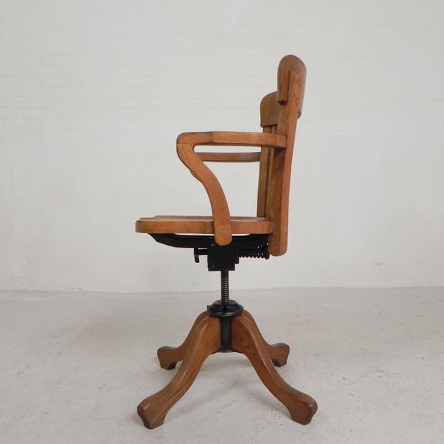 Oak Office Chair with Adjustable Spring System and Height Adjustment, 1950s For Sale - Image 16 of 18