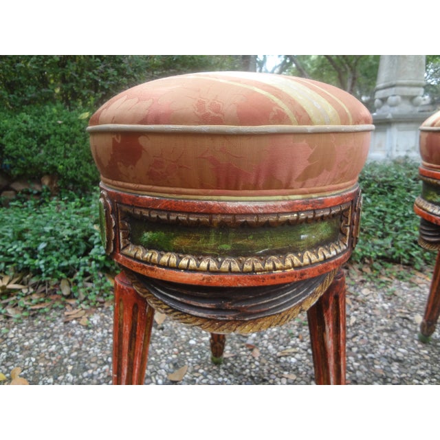 Neoclassical 1920s Pair of Italian Painted Draped Poufs For Sale - Image 3 of 12
