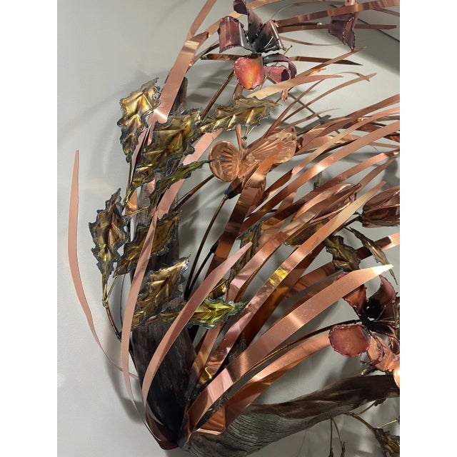 America 80’s Signed Copper & Metal Oak and Orchid Wall Art Sculpture For Sale In Boston - Image 6 of 8