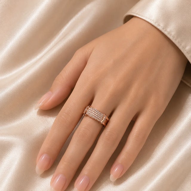 Modern Late 20th Century 18K Pink Gold Pave Diamond Wide Designer Enamel Band Ring, Size 7 For Sale - Image 3 of 3