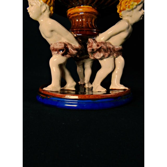 Tripod Basin in Polychrome Slip with Putti For Sale - Image 11 of 16