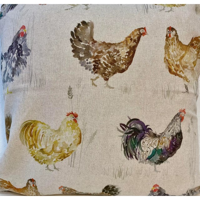 20” Square Pillow Printed With a Variety of Chickens - Made in U K For Sale In Dallas - Image 6 of 9