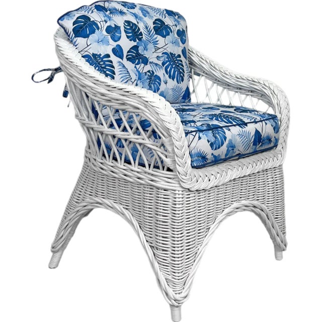 Mid 20th Century Rattan Club Chairs With New Hibiscus Cushions For Sale - Image 5 of 7