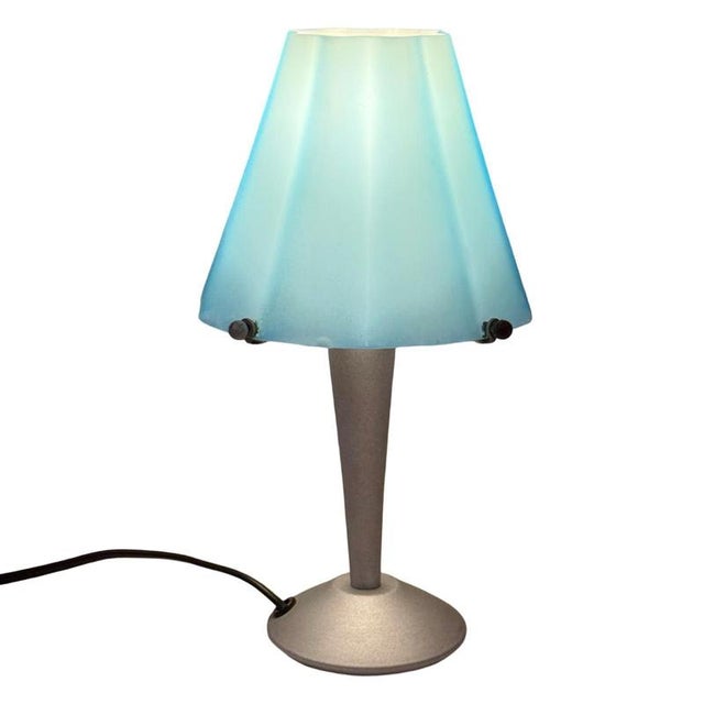 Postmodern Vintage Blue Glass Table Lamp on Gray Metal Base, Italy For Sale - Image 3 of 8