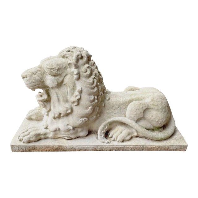 Vintage Large Concrete Lion Statue With Roaring Expression Chairish