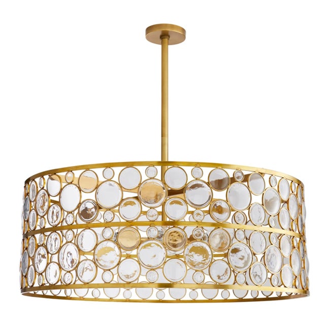 2010s Arteriors Modern Geometric Glass and Brass Round Tripoli Chandelier For Sale - Image 5 of 5