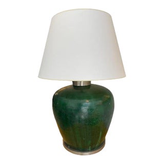 1980s Italian Table Lamp 35" H With Antique Glazed Amphora Base For Sale