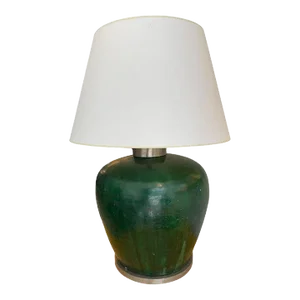 1980s Italian Table Lamp 35" H With Antique Glazed Amphora Base