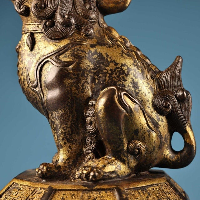 Solid Bronze Gilded Pi Yao Sculpture, Seated Fortune Beast on Bagua Octagonal Base, Chinoiserie Wealth Guardian Statue For Sale - Image 10 of 10