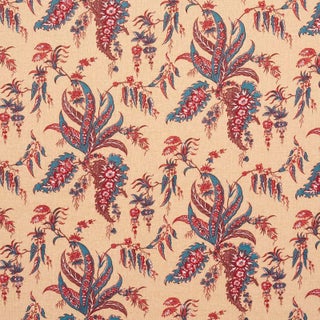 Schumacher Apolline Botanical Fabric In Rouge & Bleu For Sale