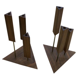 Danish Walnut Tri-Candlesticks - A Pair For Sale