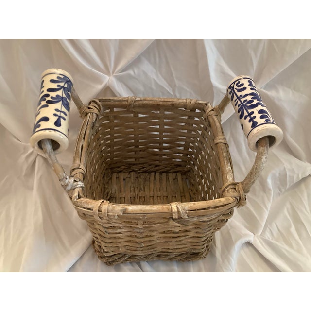 1910s Antique Basket With Delft Ceramic Handmade Basket. For Sale - Image 11 of 12