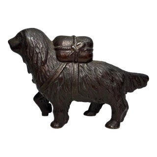 Antique Early 1900's Cast Iron St Bernard Dog Pack Still Coin Bank a.c. Williams For Sale