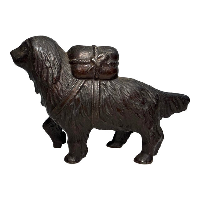 Antique Early 1900's Cast Iron St Bernard Dog Pack Still Coin Bank a.c. Williams For Sale