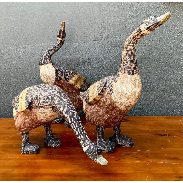 Mid-Century Modern Vintage Carved Wood Goose Sculptures - Set of 3 For Sale - Image 3 of 18