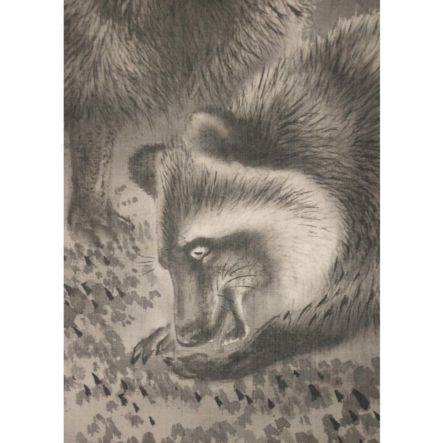 Textile "Raccoons and the Moon", Taisho to Early Showa Era Japanese Ink Scroll Painting For Sale - Image 7 of 18
