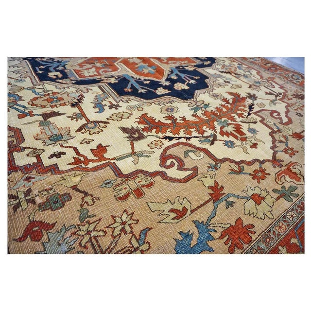Persian Serapi Wool 7x11 Rust, Navy, Tan, & Ivory Handmade Area Rug #9902841 For Sale - Image 10 of 12