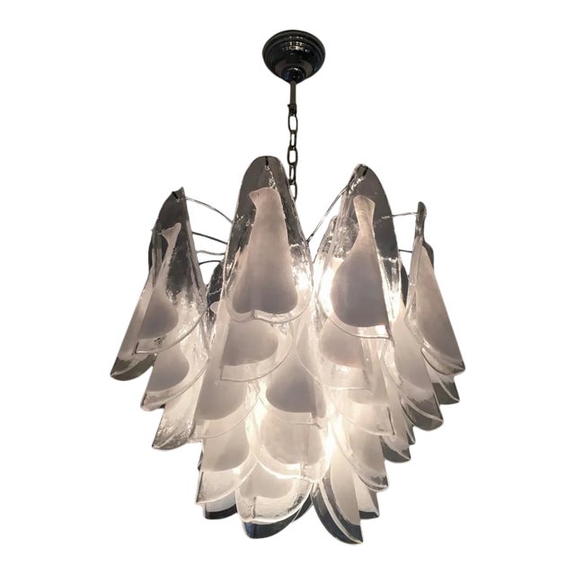 Vintage White Murano Glass Chandelier For Sale