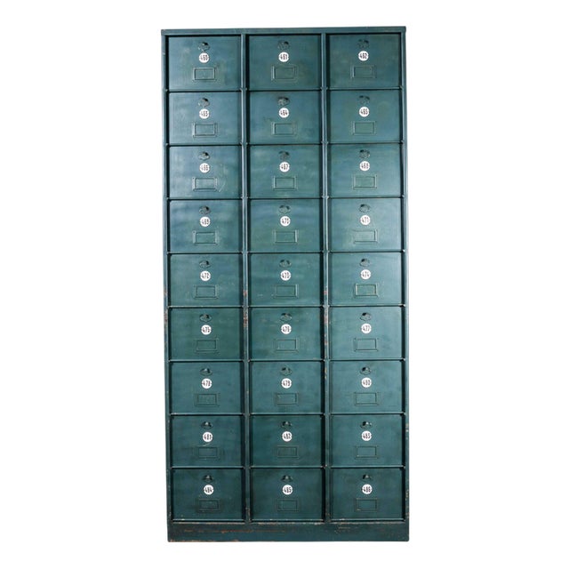 French Industrial Dark Green Metal Cabinet, 1920s For Sale