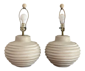 1990s Plaster Beehive Table Lamps - a Pair