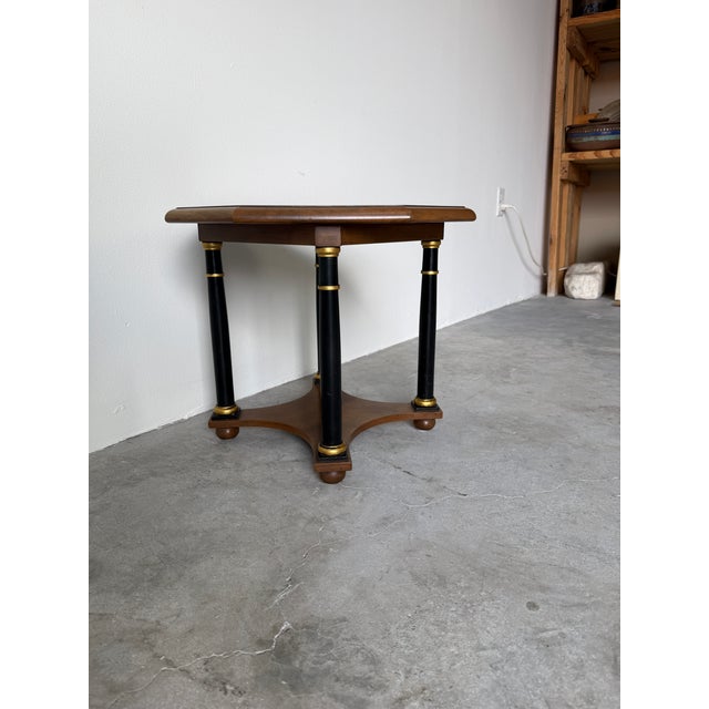 Traditional 1970s Baker Furniture Regency Style Wooden Side Table With Octagonal Burlwood Top For Sale - Image 3 of 18