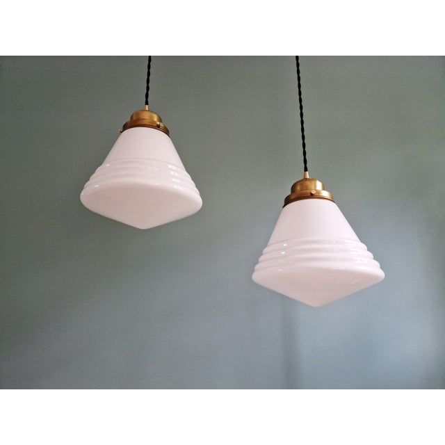 1930s Art Deco Pendant Light in Conical White Opaline Glass from Philips, 1930 For Sale - Image 5 of 13