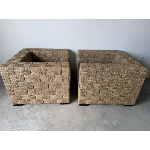1980s Adrien Audoux & Frida Minnet Style Coastal Woven Rope Club Chairs- A Pair For Sale - Image 5 of 12