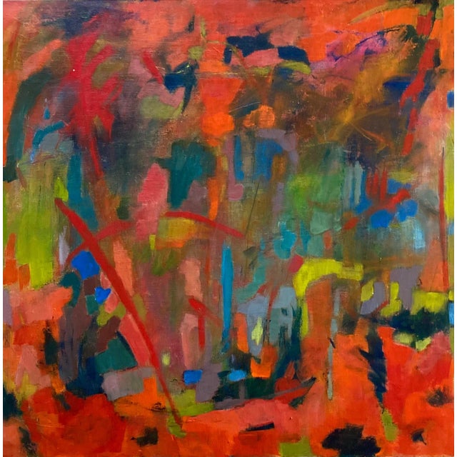 "I'm Really Red at You", 30" X30" Abstract Painting by Nicki Beiderman For Sale
