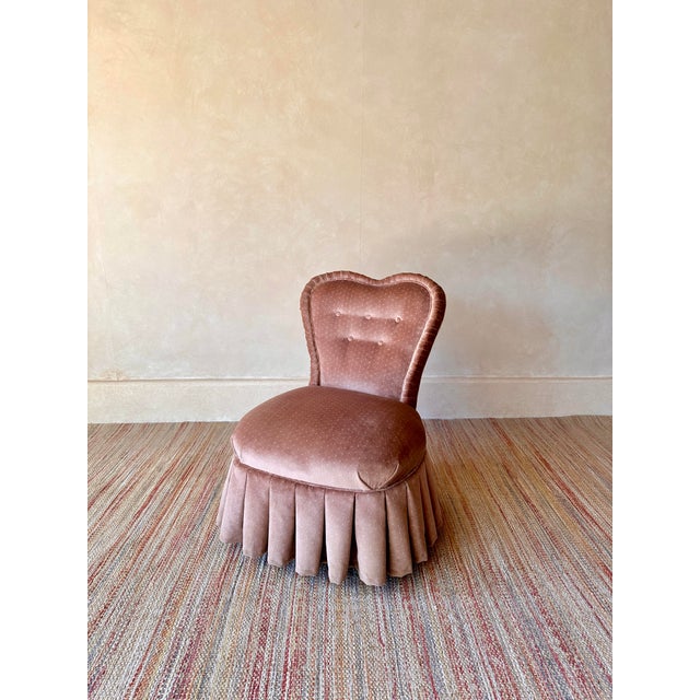 Vintage Sweetheart Pink Velvet Boudoir Vanity Chair For Sale - Image 4 of 6