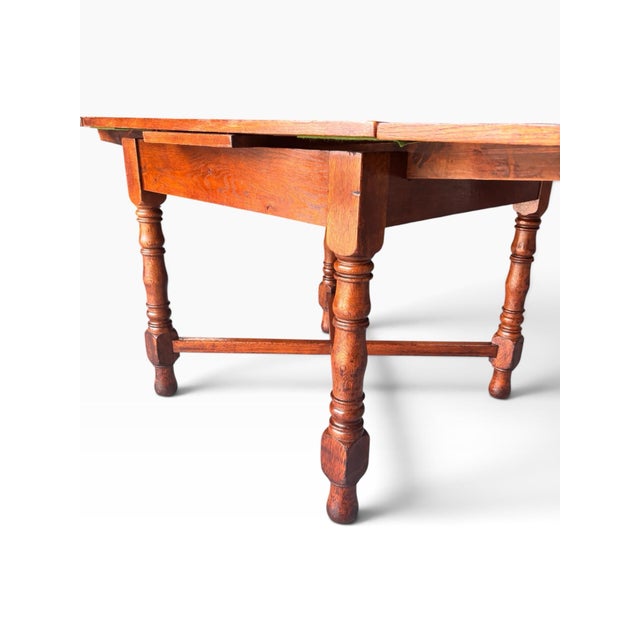 1930s Professionally Restored English Draw-Leaf Dining Table – Solid & Sturdy Solid Oak For Sale - Image 4 of 12