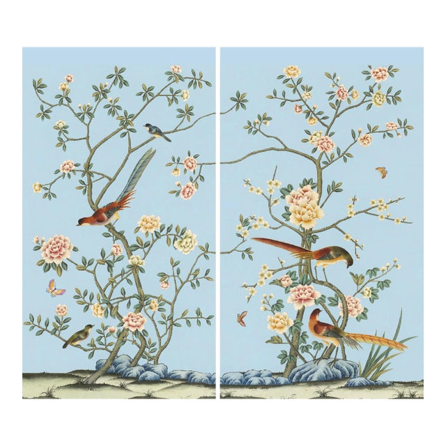 W24"*h48"/Panel, a Set of 2 Panels Chinoiserie Wall Artwork, No Frame, Tea Paper For Sale
