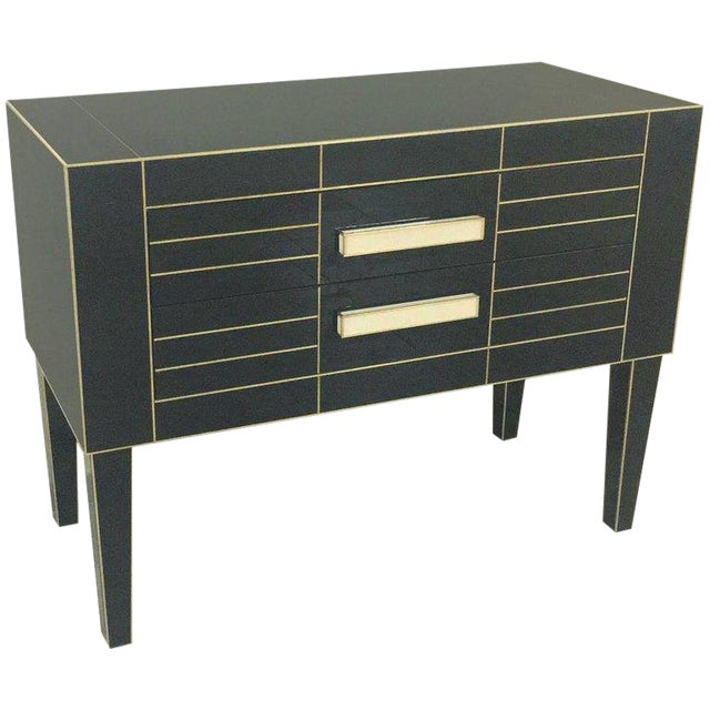 Chest of Drawers in Black Mirror With Ivory Glass Handle For Sale
