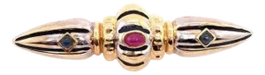 14 Karat Two-Tone Yellow and White Gold Brooch With Ruby and Sapphire Cabochon