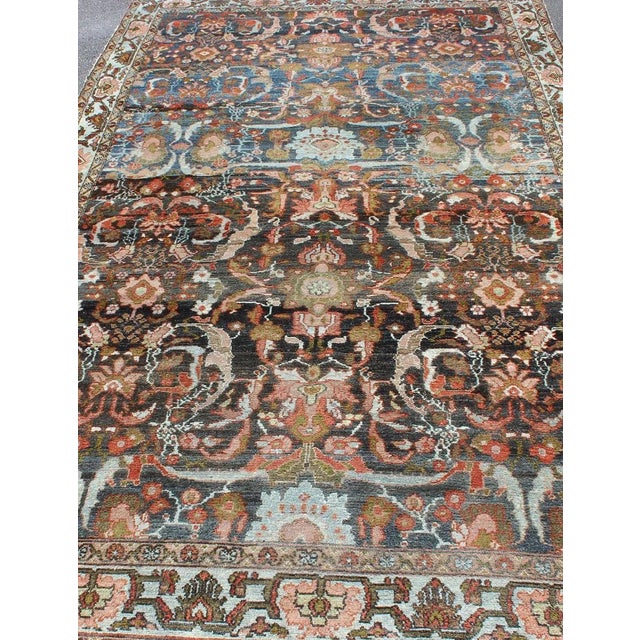 Antique Persian Hamedan Rug With All-Over Geometric Design in Blue, Brown Field For Sale In Atlanta - Image 6 of 13
