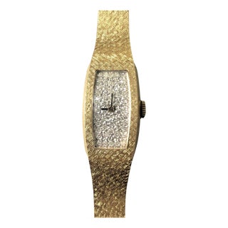 Mid Century Gold Diamond-Encrusted Women's Wristwatch by Omega For Sale