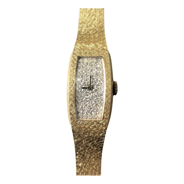 Mid Century Gold Diamond-Encrusted Women's Wristwatch by Omega For Sale