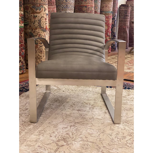 Modern Leather Lounge Chair W/Channel Stitching For Sale - Image 11 of 13
