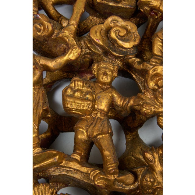 Late 19th Century Pair Chinese Giltwood Carved Architectural Relief Panels For Sale - Image 5 of 10