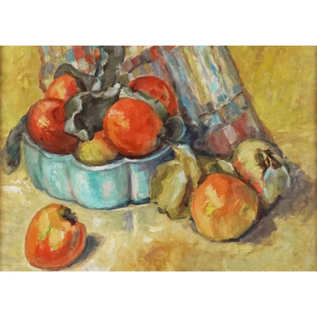 American Mid 20th Century Fuji Apples Still Life With Plaid Cloth Painting by Helen Enoch Gleiforst, Framed For Sale - Image 3 of 4