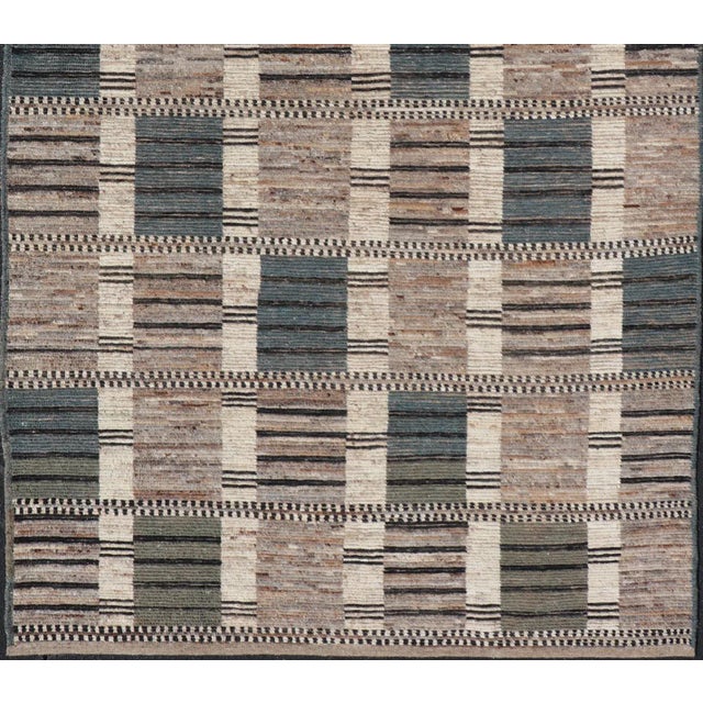 2020s Tribal Design Rug With Checkered Pattern in Teal, and Brown by Keivan Woven Arts For Sale - Image 5 of 11