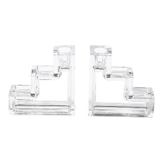 Pair of Art Deco Glass Step Form Candlestick Holders by Wilber Orme for the Met For Sale