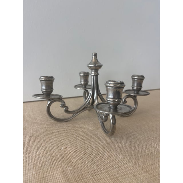 Rustic European Vintage La Bottega Del Peltro Classical Italian Pewter 4-Arm Candelabra For Sale - Image 3 of 12