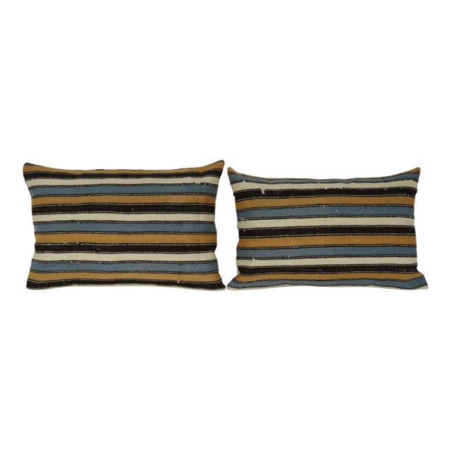 Turkish Kilim Lumbar Pillow Covers - A Pair For Sale