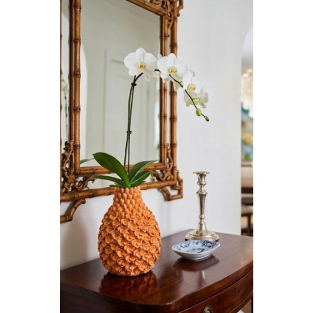 Pair of Vintage Mid-Century Italian Glazed Ceramic Trompe l'Oeil Floral Vases For Sale - Image 12 of 12
