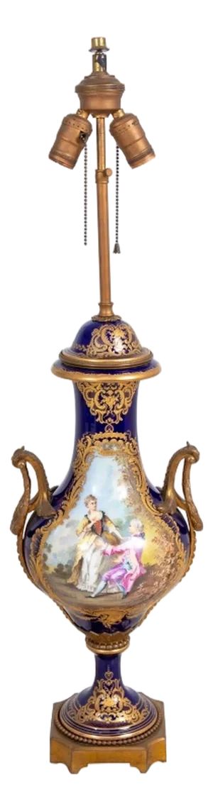 Sevres Blue Ground Porcelain Vase Mounted as Lamp