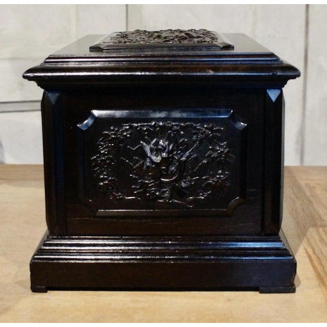 Wood Antique Black Forest Carved Humidor with Wild Boar, 1870 For Sale - Image 7 of 13