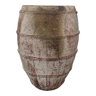 Monumental Ribbed Terracotta Planter With Heavily Distressed Patina For Sale